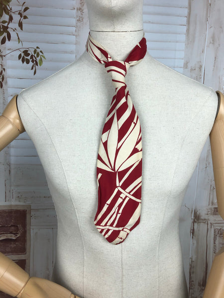 Vintage 1940s 40s Red And Cream Swing Tie