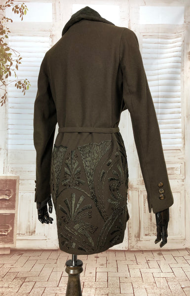 LAYAWAY PAYMENT 2 OF 2 - RESERVED FOR BRIANA - Rare Original Edwardian Teens 1910s Vintage Brown And Moss Green Coat With Stunning Art Nouveau Embroidery