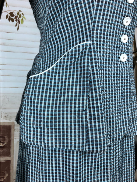 Original 1940s 40s Vintage Blue And White Check Seersucker Summer Suit