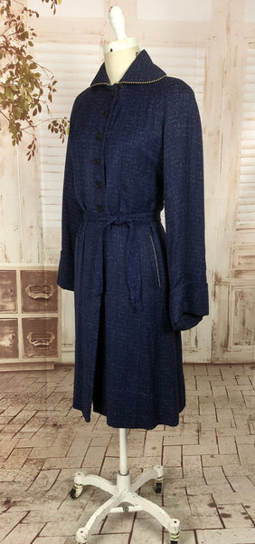 LAYAWAY PAYMENT 2 OF 2 - RESERVED FOR HOLLY - PLEASE DO NOT PURCHASE - Original 1940s 40s Volup Vintage Blue And White Atomic Fleck Belted Gabardine Coat