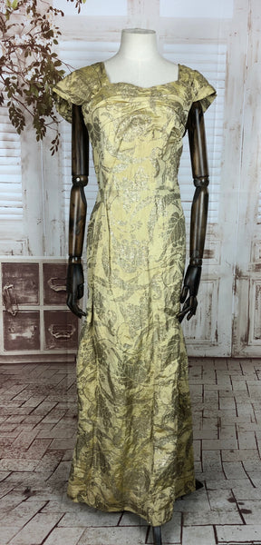 Original 1940s 40s Vintage Gold Lamé Evening Gown Dress