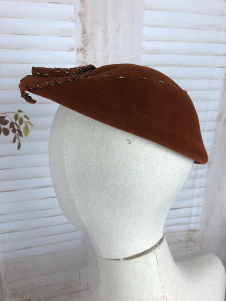 Bronze 1950s 50s Beaded Perched Hat