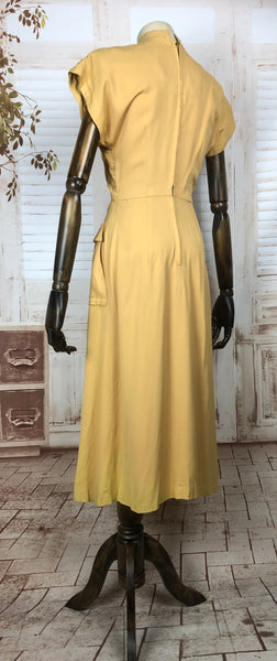 Incredible Original 1940s 40s Vintage Mustard Yellow Dress With Gold Soutache And Double Peplum