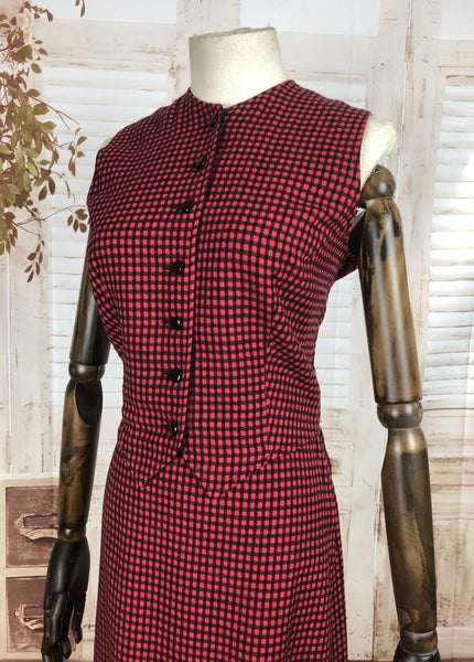 Original 1940s 40s Vintage Three Piece Suit In Red And Black Check With Waistcoat