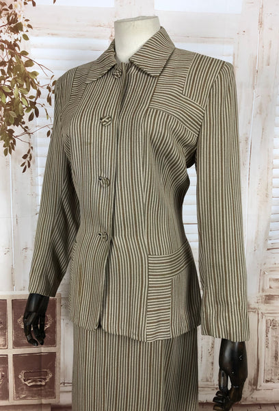 LAYAWAY PAYMENT 2 OF 2 - RESERVED FOR ANDREA - Original Vintage 1940s 40s Brown Striped Wool Skirt Suit In Adrian Style