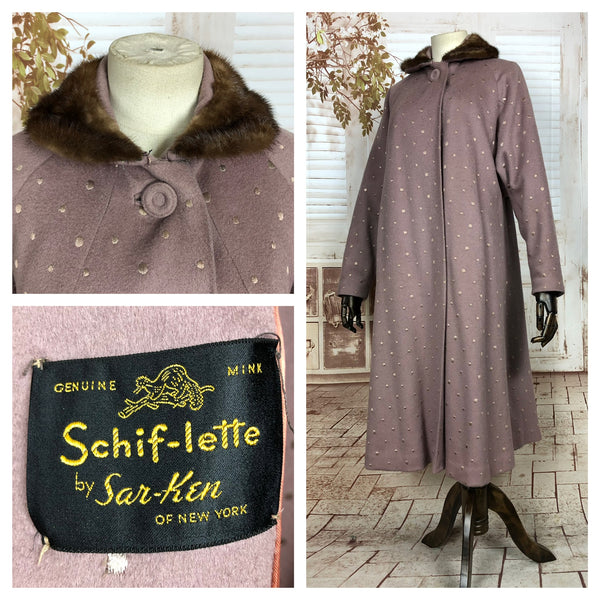 Rare Original Late 1940s 40s / Early 1950s 50s Volup Vintage Mauve Lilac Spotted Swing Coat