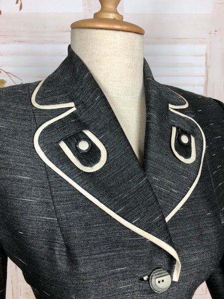 Exquisite Original 1950s Vintage Charcoal Grey Silk Mohair Lilli Ann Suit