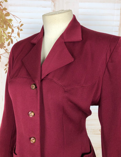 Stunning Original Vintage 1940s 40s Burgundy Gabardine Skirt Suit