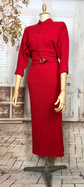 Stunning Original 1950s Vintage Bright Red Knit Set By Bobby Brooks