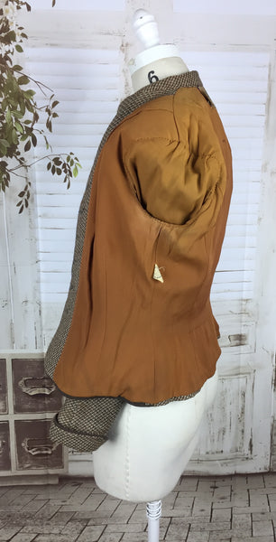 Original 1940s 40s Vintage Brown Orange And White Wool Thread Jacket By Bullocks