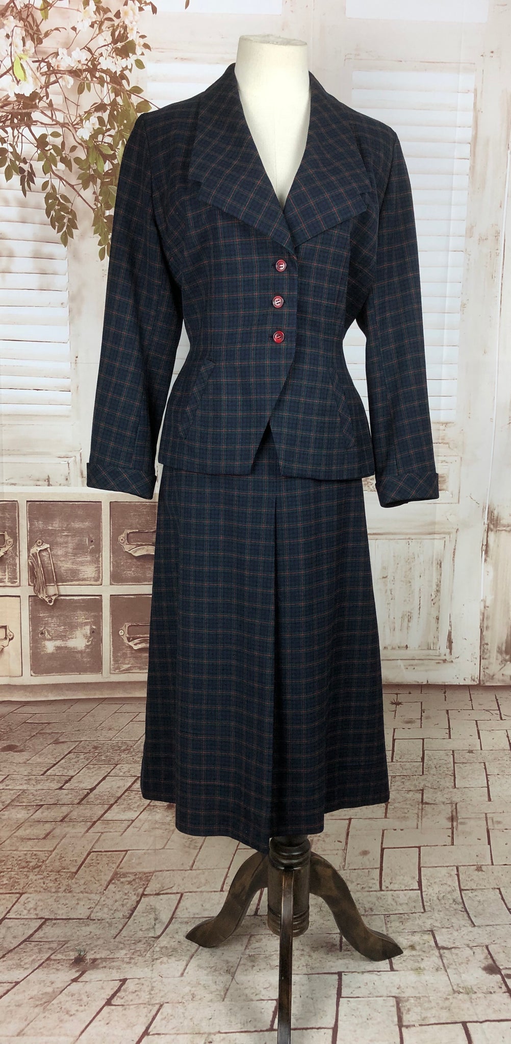 Original 1940s 40s Vintage Green Blue Red Plaid Wool Skirt Suit By Bil ...