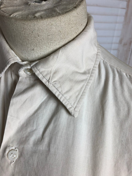 Original 1940s 40s Vintage French White Poplin Men’s Shirt
