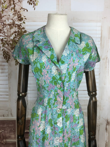 Original 1950s 50s Vintage Turquoise Floral Dress