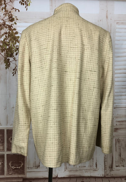 Stunning Late 1940s 40s Original Vintage Cream Check Car Coat With Geometric Pockets