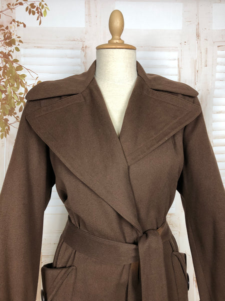 Wonderful Original 1940s Vintage Chocolate Brown Belted Wool Gabardine Princess Coat