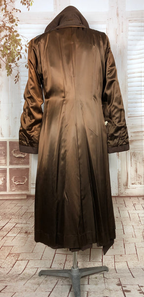 Wonderful Original 1940s Vintage Chocolate Brown Belted Wool Gabardine Princess Coat