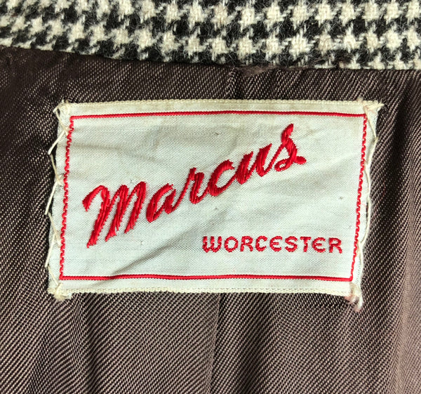 Original 1940s 40s Vintage Jacket Brown And White Houndstooth Wool By Marcus