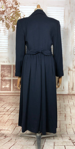 Amazing Original 1940s Vintage Navy Blue Gabardine Belt Back Princess Coat