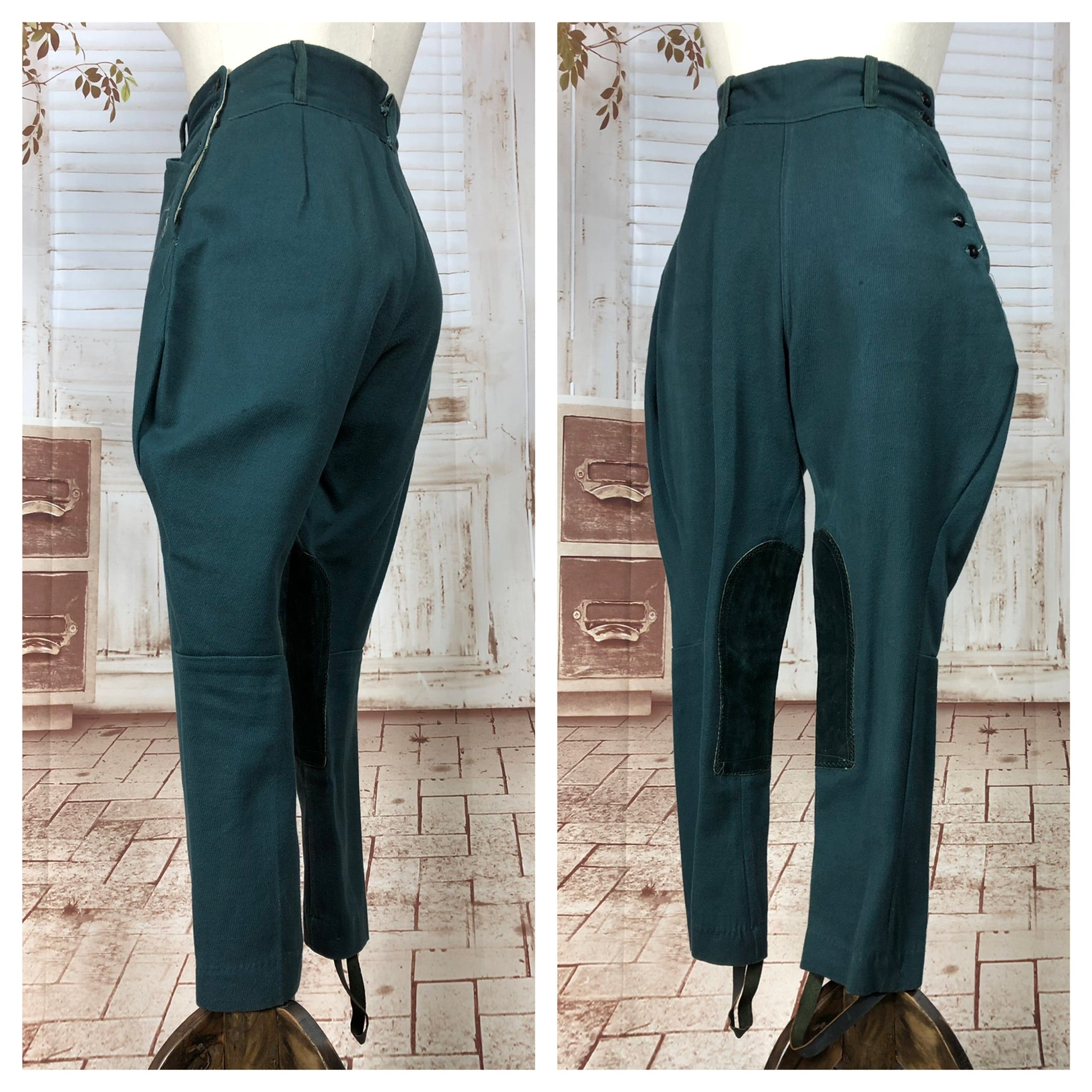 Fabulous Original Late 1940s 40s Vintage Bottle Green Elephant Ear Jodhpurs Riding Trousers