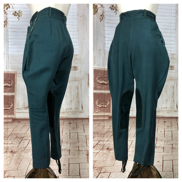 Fabulous Original Late 1940s 40s Vintage Bottle Green Elephant Ear Jodhpurs Riding Trousers