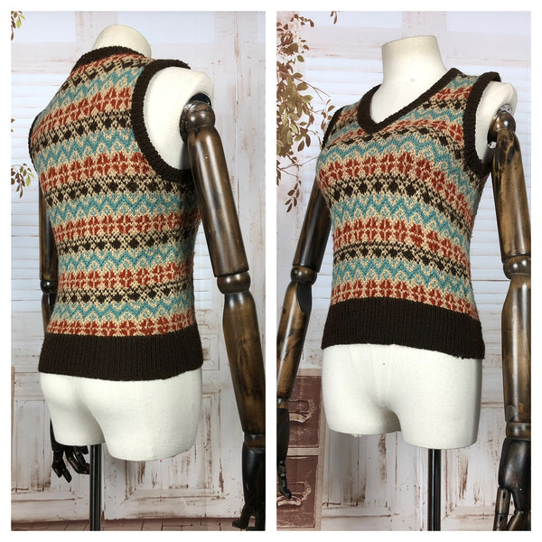 Beautiful Original 1940s 40s Vintage Fair Isle Knit Land Girl Sweater Vest