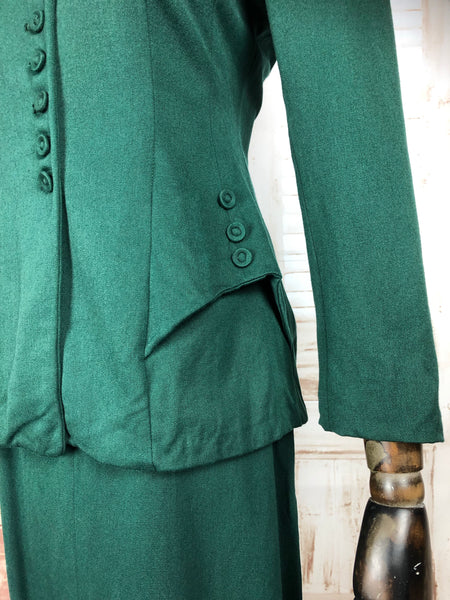 RESERVED Original Vintage 1940s 40s Forest Green Skirt Suit With Fabulous Button Details