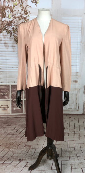 LAYAWAY PAYMENT 2 OF 2 - RESERVED FOR ALEXIS - PLEASE DO NOT PURCHASE - Original 1930s 30s Vintage Pink And Brown Soft Cotton Colour Block Coat  With Tie Belt