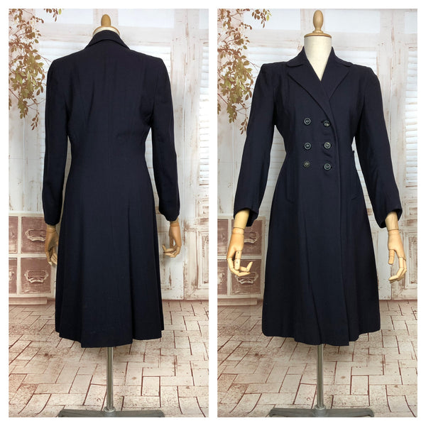 Fabulous Classic 1940s Vintage Navy Double Breasted Princess Coat