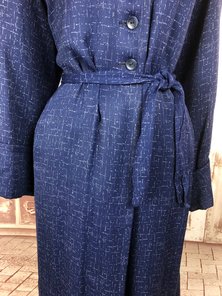 LAYAWAY PAYMENT 2 OF 2 - RESERVED FOR HOLLY - PLEASE DO NOT PURCHASE - Original 1940s 40s Volup Vintage Blue And White Atomic Fleck Belted Gabardine Coat