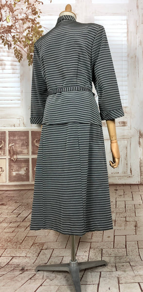 Fabulous Original Late 1940s 40s / Early 1950s 50s Volup Vintage Striped And Belted Peplum Skirt Suit
