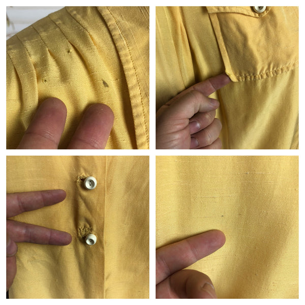 Original Vintage 1940s 40s Mustard Yellow Blouse With Vented Sides