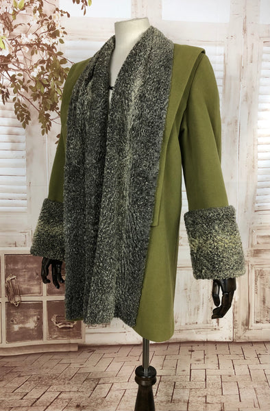 LAYAWAY PAYMENT 1 OF 2 - RESERVED FOR VICKY -Original Vintage 1940s 40s Chartreuse Green Swing Coat With Astrakhan Trim