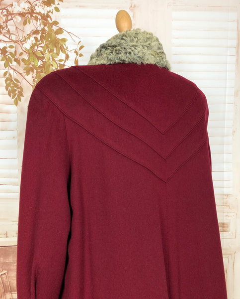 RESERVED FOR EVELINA - PLEASE DO NOT PURCHASE - Incredible Original 1940s 40s Vintage Burgundy Wine Swing Coat With Astrakhan Collar