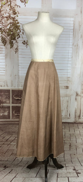 Original 1940s 40s Vintage Sand Coloured Silk New Look Skirt Suit With Lace Trim