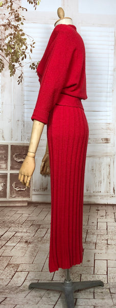 Stunning Original 1950s Vintage Bright Red Knit Set By Bobby Brooks