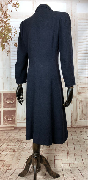 Super Rare Late 1930s / Early 1940s Wartime Vintage Navy Puff Sleeve Coat By Hattie Carnegie