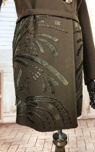 LAYAWAY PAYMENT 2 OF 2 - RESERVED FOR BRIANA - Rare Original Edwardian Teens 1910s Vintage Brown And Moss Green Coat With Stunning Art Nouveau Embroidery