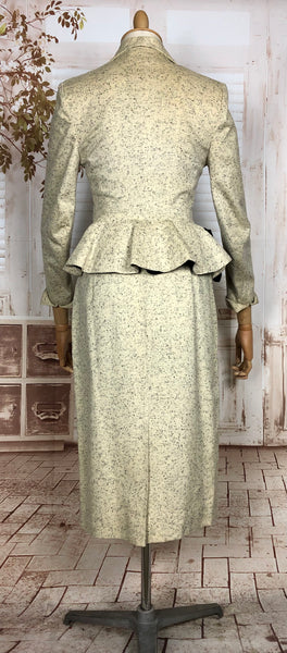 LAYAWAY PAYMENT 3 OF 3 - RESERVED FOR KLAUDIA - Iconic Original 1950s Vintage Cream And Black Fleck Lilli Ann Peplum Suit