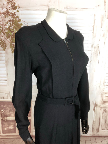 Original 1940s 40s Vintage Black Crepe Day Dress