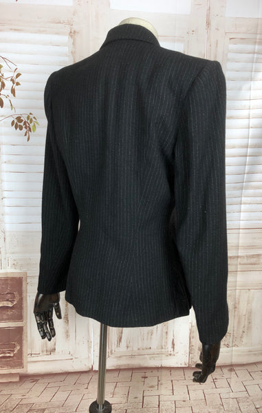 Original 1940s 40s Vintage Black Wool Chalk Pinstripe Blazer by Betty Rose