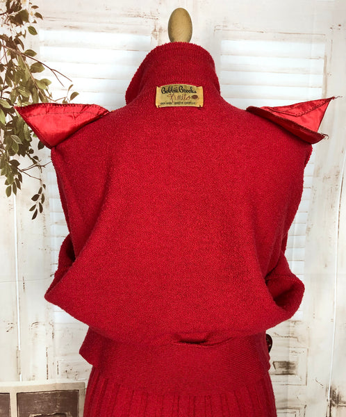 Stunning Original 1950s Vintage Bright Red Knit Set By Bobby Brooks