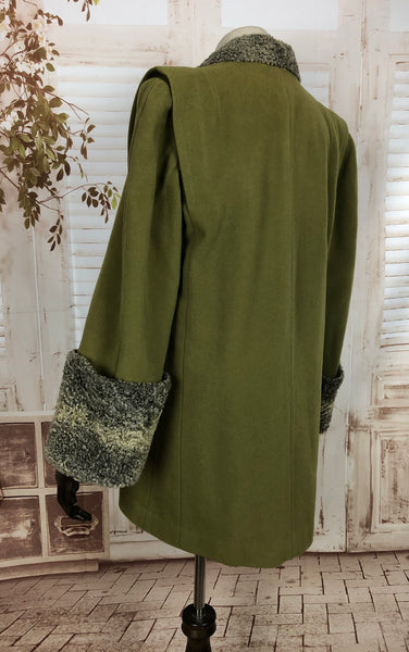 LAYAWAY PAYMENT 1 OF 2 - RESERVED FOR VICKY -Original Vintage 1940s 40s Chartreuse Green Swing Coat With Astrakhan Trim