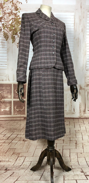 Original 1940s 40s Vintage Brown And Lilac Plaid Skirt Suit By Stewart’s