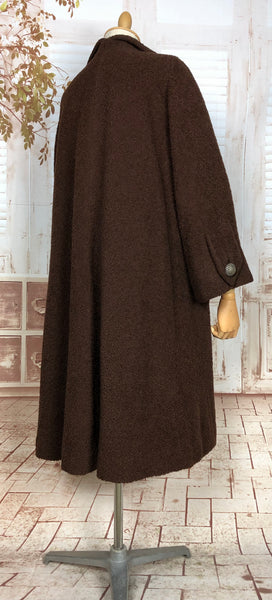 Magnificent Late 1940s / Early 1950s Volup Vintage Chocolate Brown Boucle Swing Coat By Forstmann