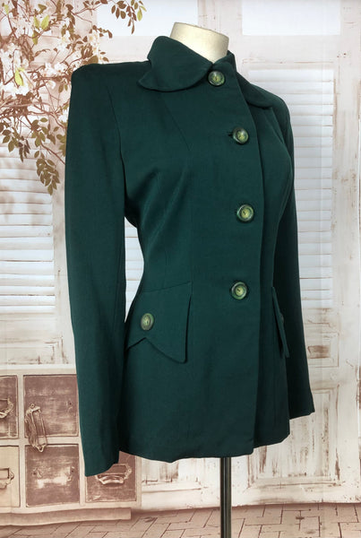 Fabulous Original 1940s 40s Vintage Forest Green Polly Parker Blazer With Great Details