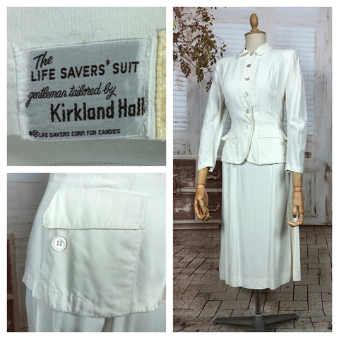 Rare Collectible Late 1940s / Early 1950s Original Vintage White Life Savers Summer Suit By Kirkland Hall