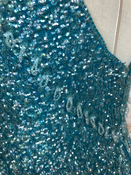 LAYAWAY PAYMENT 1 OF 5 - RESERVED FOR LINDSAY - Exceptional Original 1950s Vintage Fully Beaded Turquoise Gown Hollywood Dress Unlabelled Gene Shelly