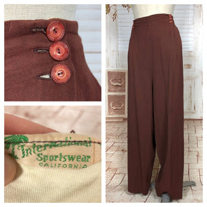 Super Rare Original 1940s Volup Vintage Brown Gabardine Slacks Pants