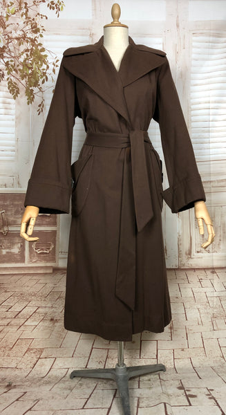 Wonderful Original 1940s Vintage Chocolate Brown Belted Wool Gabardine Princess Coat