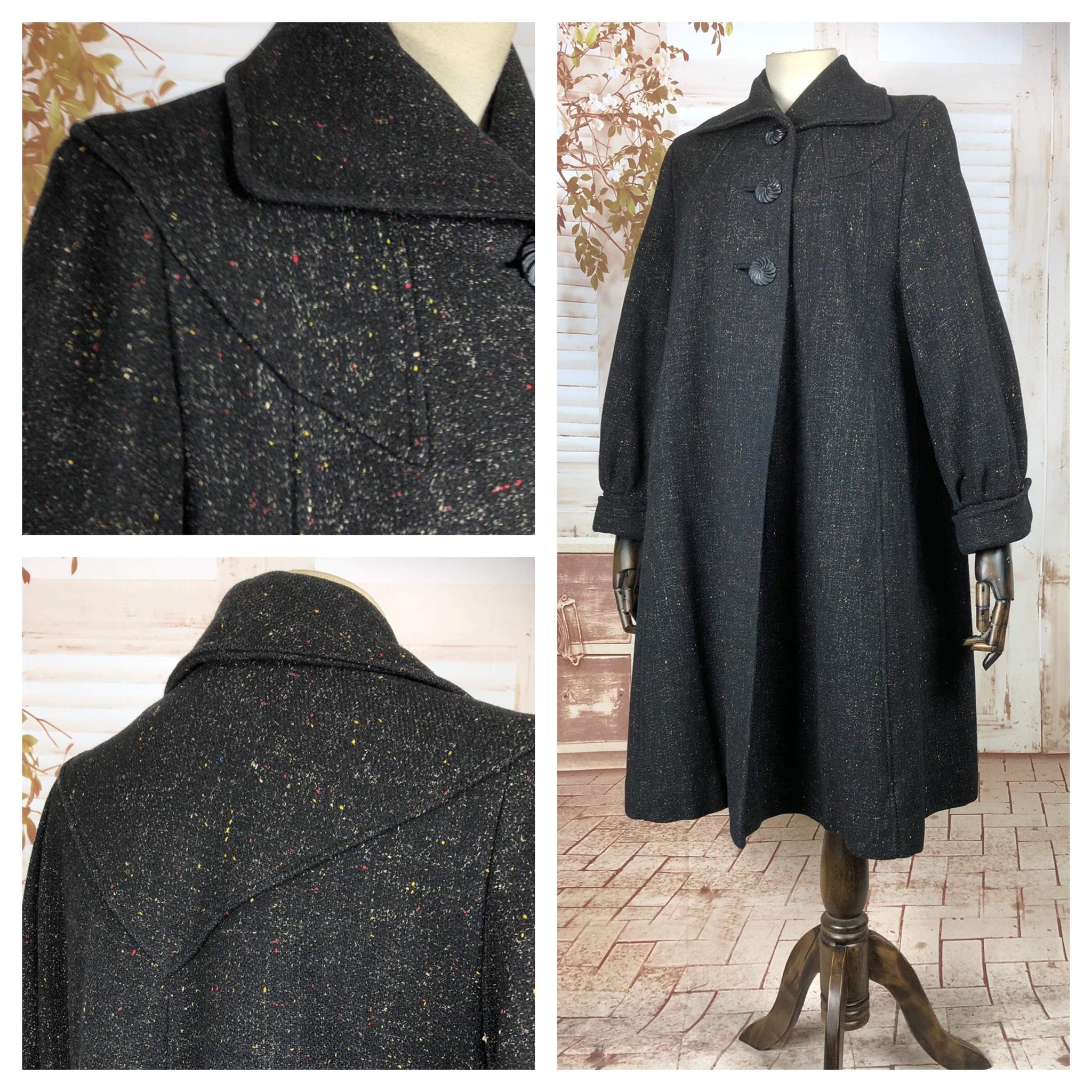 LAYAWAY PAYMENT 3 OF 3 - RESERVED FOR ANKIA - Amazing Original Late 1940s 40s / Early 1950s 50s Volup Vintage Swing Coat With Atomic Bakelite Coloured Fleck